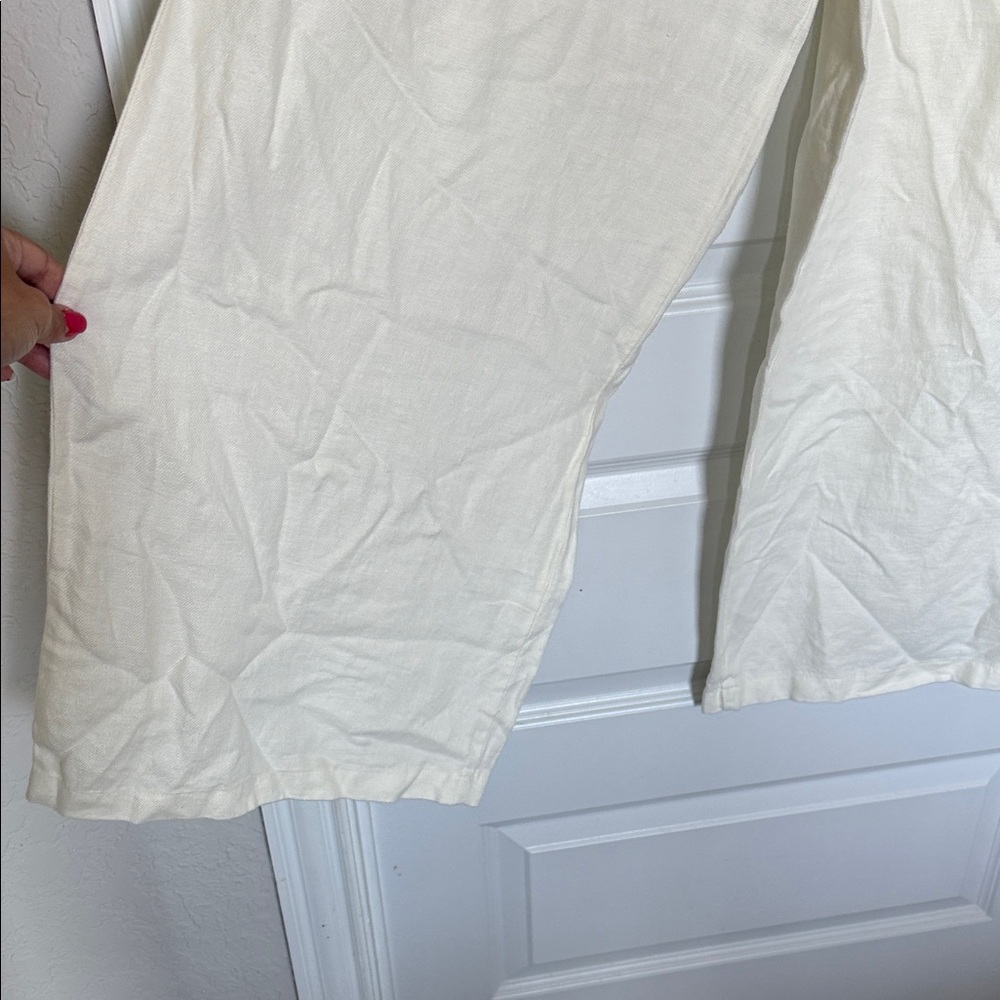 NWT H by Halston Cream Wide Leg Linen Pants - Picture 8 of 9